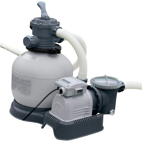 With 6-function control which enables pool owner to filter, backwash, rinse, recirculate, drain. . Intex sand filters